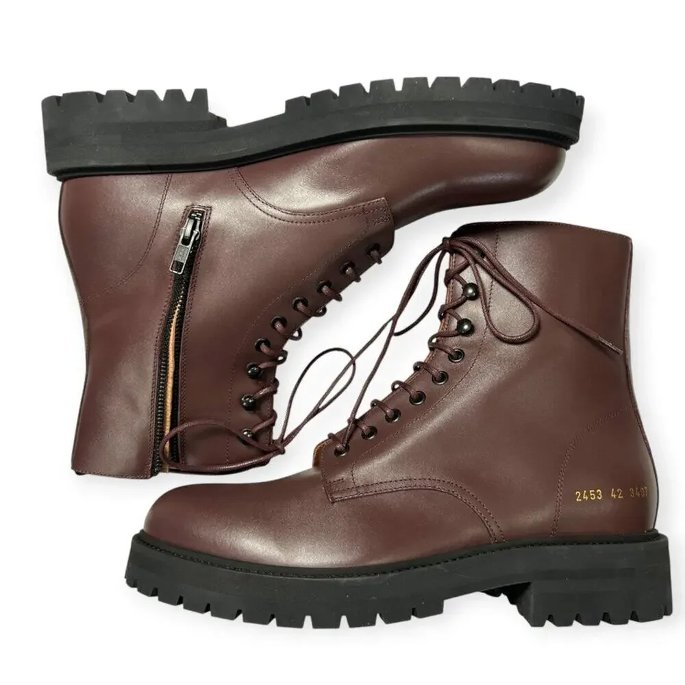 Common Projects Burgundy Leather Combat Boot EU 42 2453 NEW MADE IN ITALY
